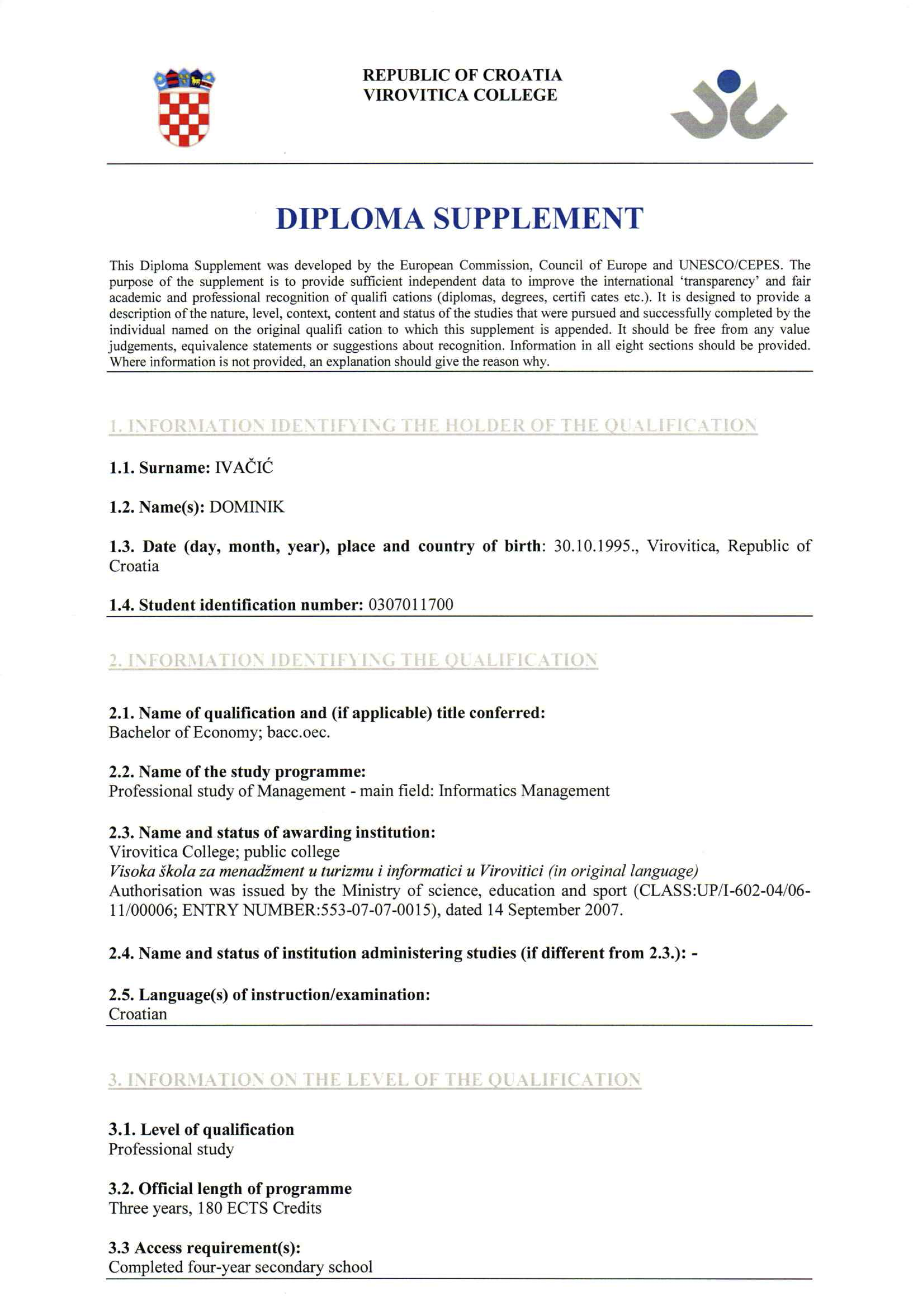 Bachelor of Economy - Main Field: Informatics Management